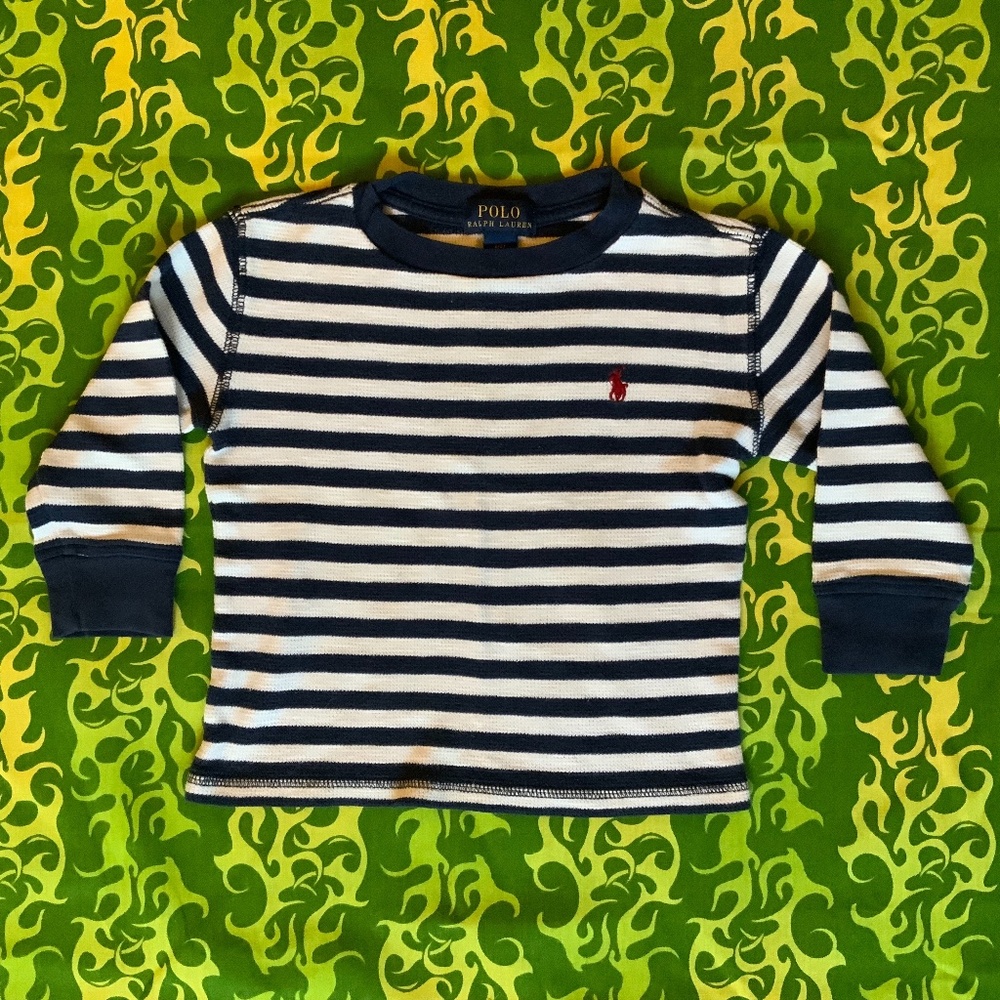 Polo Ralph Lauren Waffle Knit Long Sleeve toddler shirt striped size 2T navy
